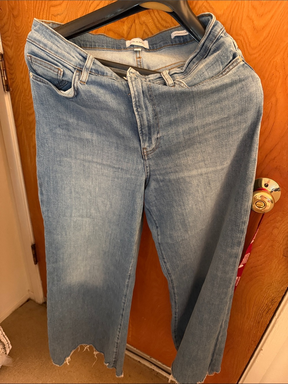 Frame Denim Light Blue Wide-Leg Jeans with Raw Hem